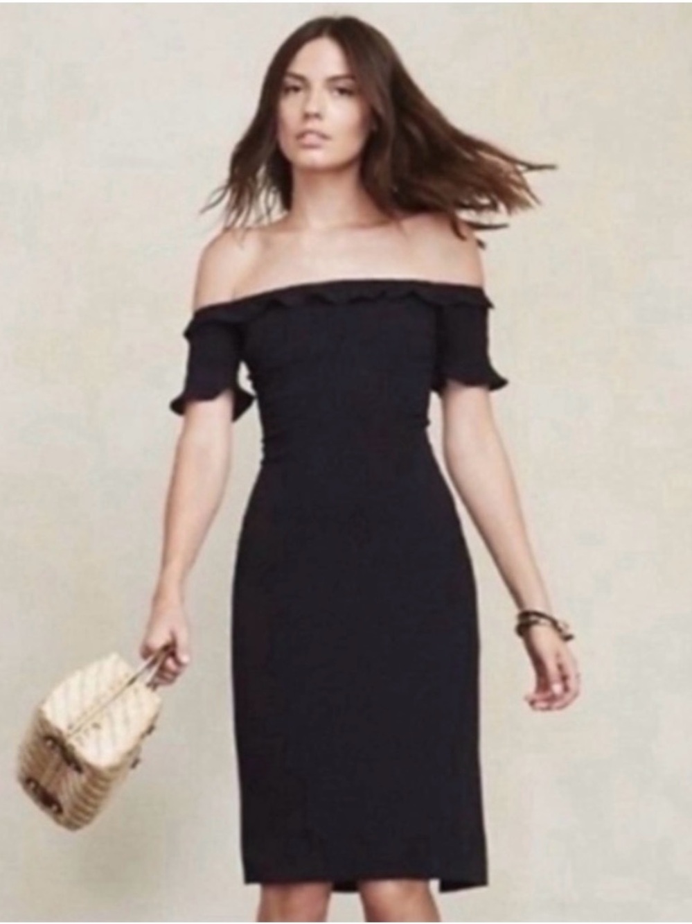 Reformation Black Off-Shoulder Midi Dress - Picture 9 of 11